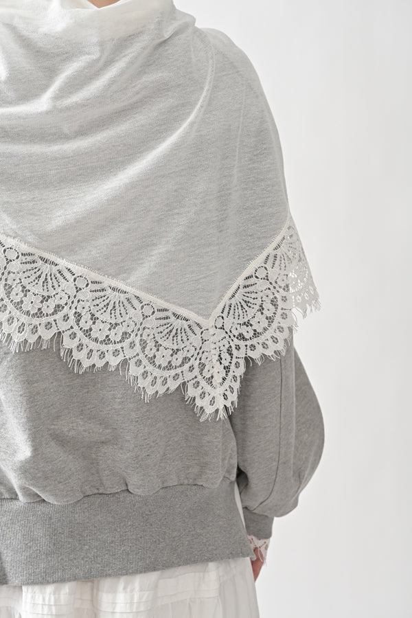 French Terry Pullover with Lace Cape