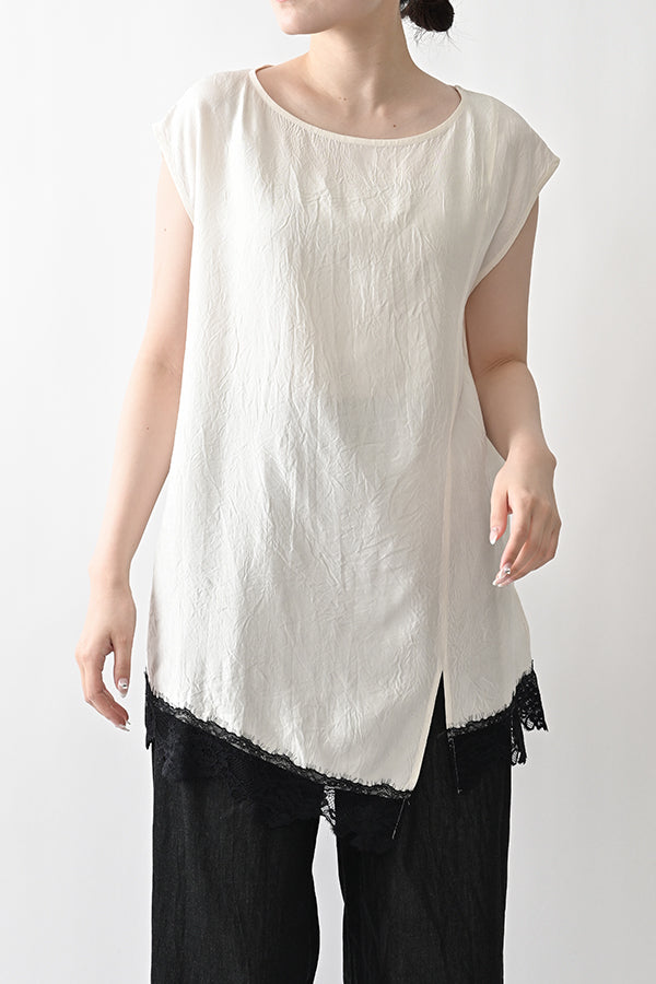 Boat Neck Pullover with Lace Hem
