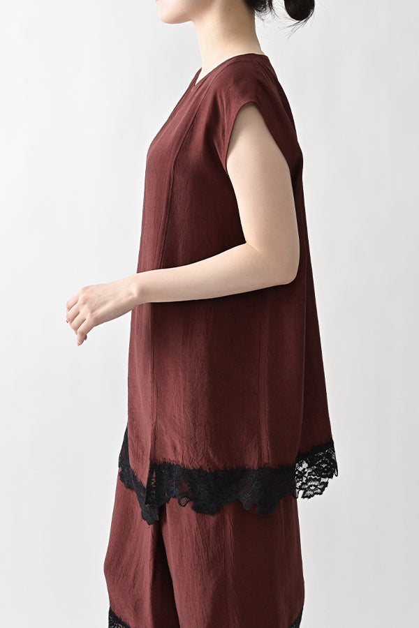 Boat Neck Pullover with Lace Hem