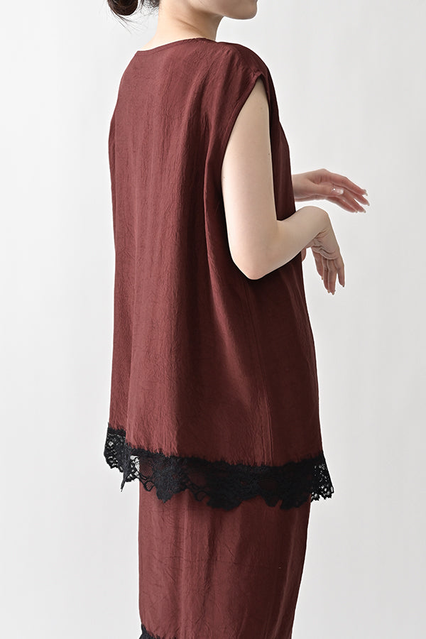 Boat Neck Pullover with Lace Hem