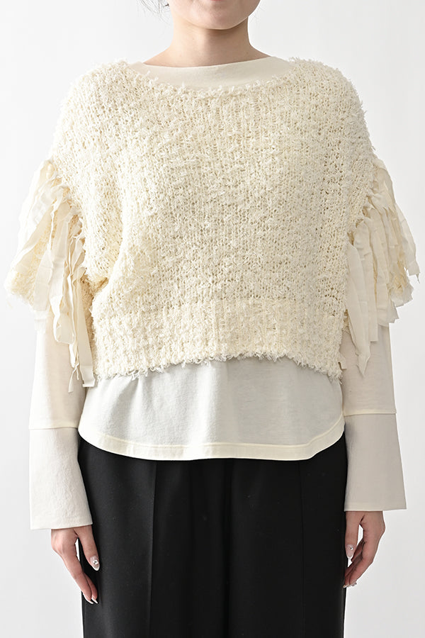 Tape Yarn Fringe Pullover
