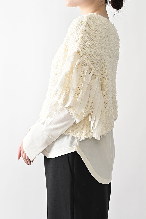 Tape Yarn Fringe Pullover