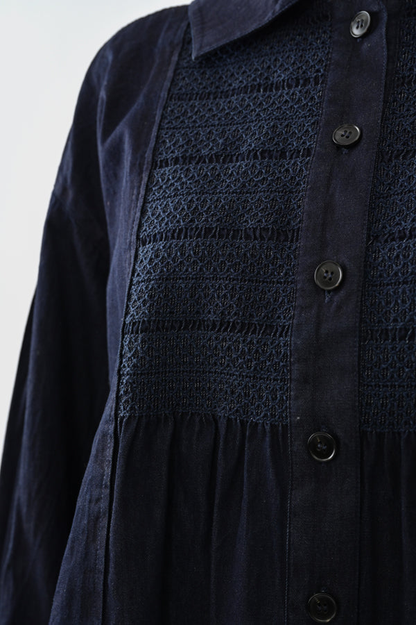 Shirred Denim Shirt