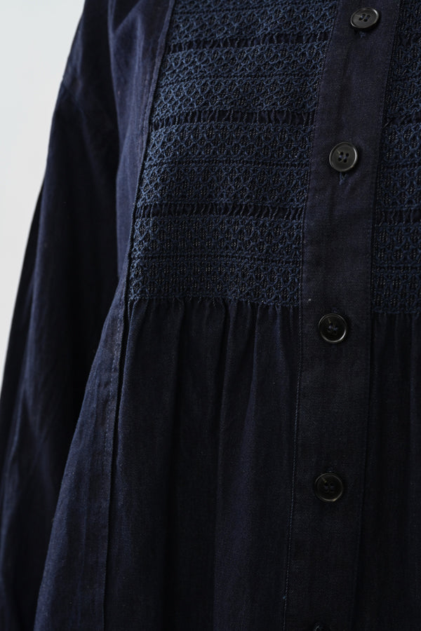Shirred Denim Shirt