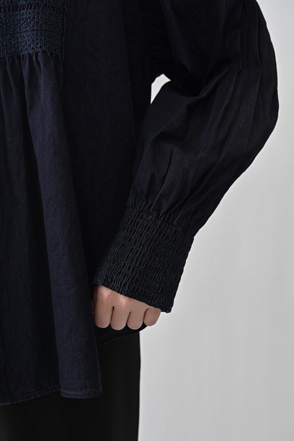 Shirred Denim Shirt