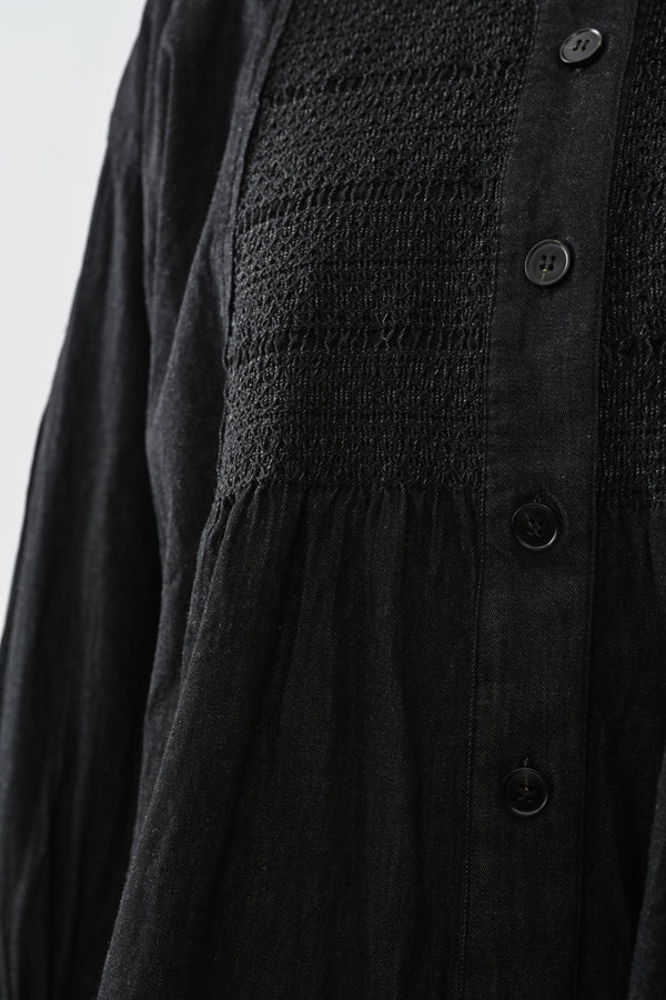 Shirred Denim Shirt