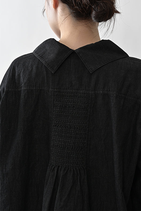 Shirred Denim Shirt