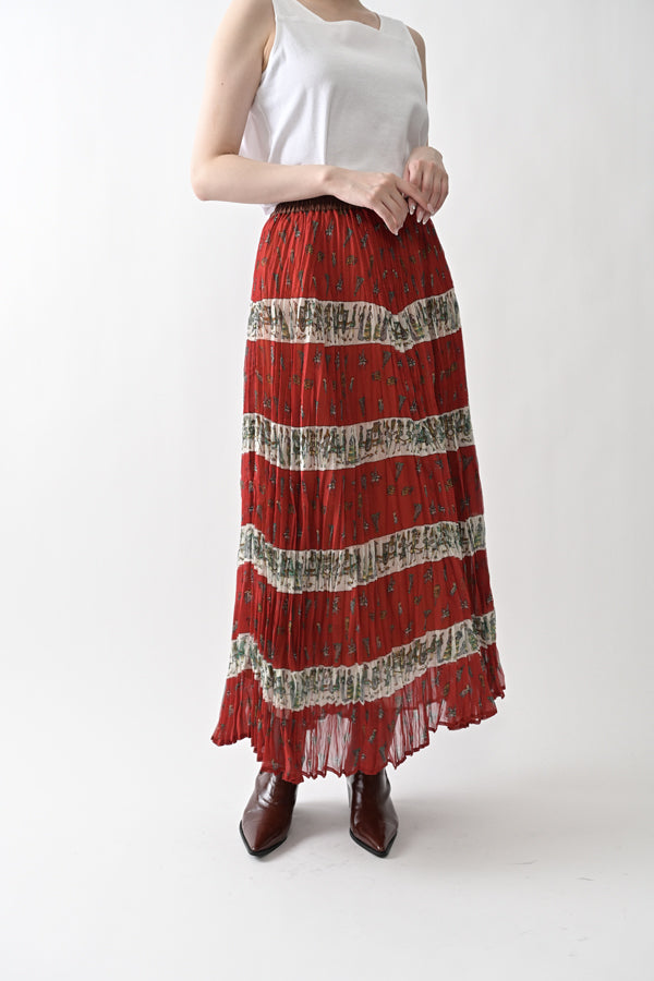 Vintage Print Random Pleated Skirt