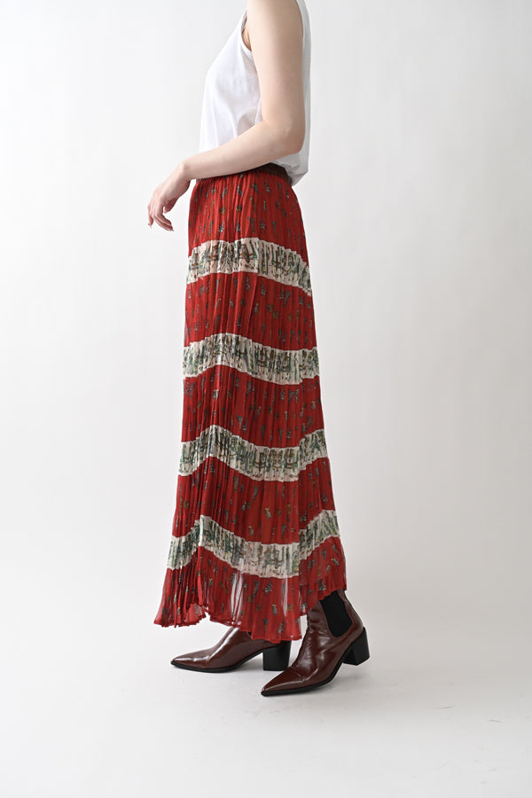 Vintage Print Random Pleated Skirt