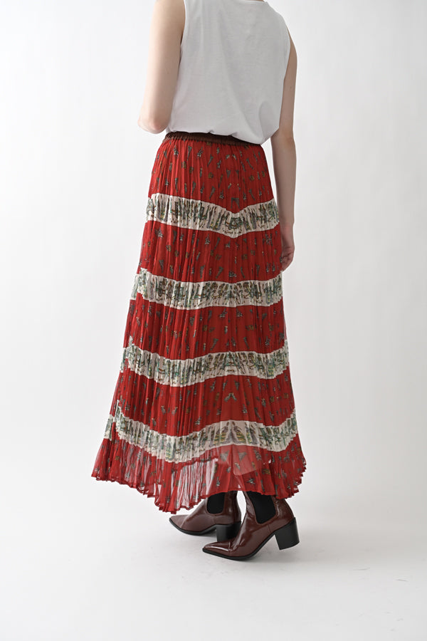 Vintage Print Random Pleated Skirt