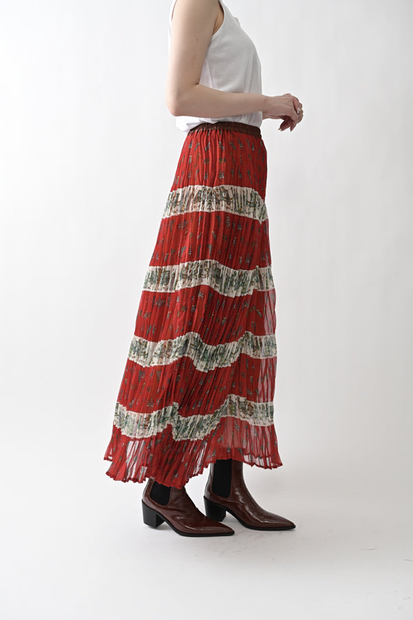 Vintage Print Random Pleated Skirt
