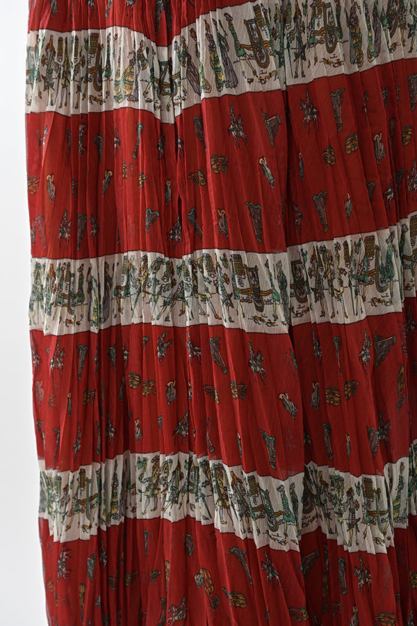 Vintage Print Random Pleated Skirt