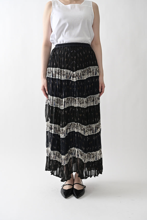 Vintage Print Random Pleated Skirt
