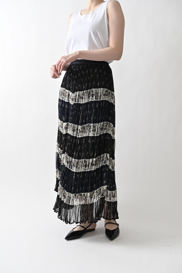 Vintage Print Random Pleated Skirt