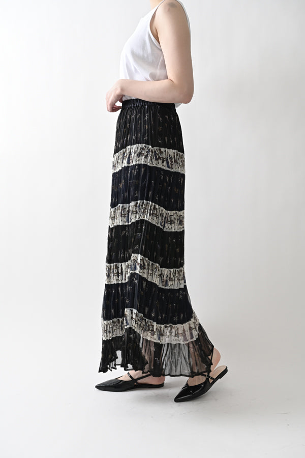 Vintage Print Random Pleated Skirt