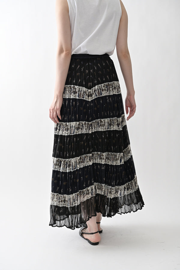 Vintage Print Random Pleated Skirt