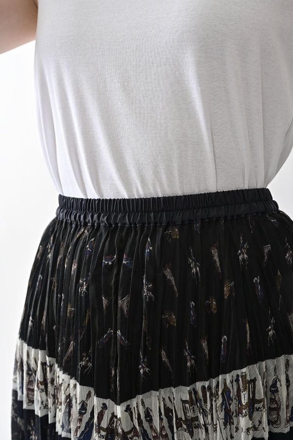 Vintage Print Random Pleated Skirt