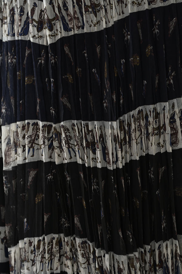 Vintage Print Random Pleated Skirt