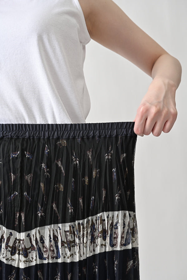 Vintage Print Random Pleated Skirt