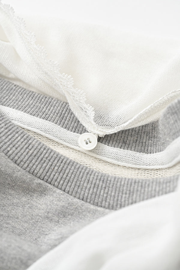 French Terry Pullover with Lace Cape