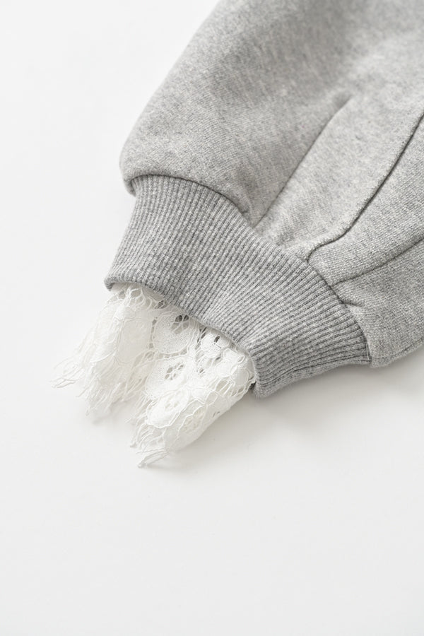 French Terry Pullover with Lace Cape