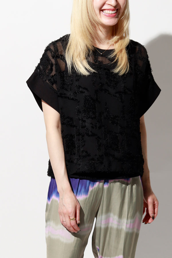 Cut Jacquard Short Sleeve Pullover