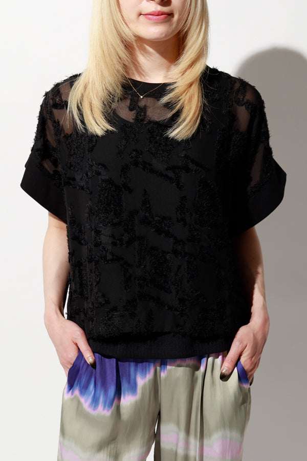 Cut Jacquard Short Sleeve Pullover
