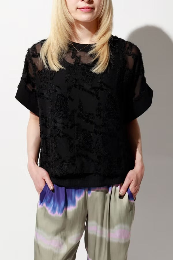 Cut Jacquard Short Sleeve Pullover