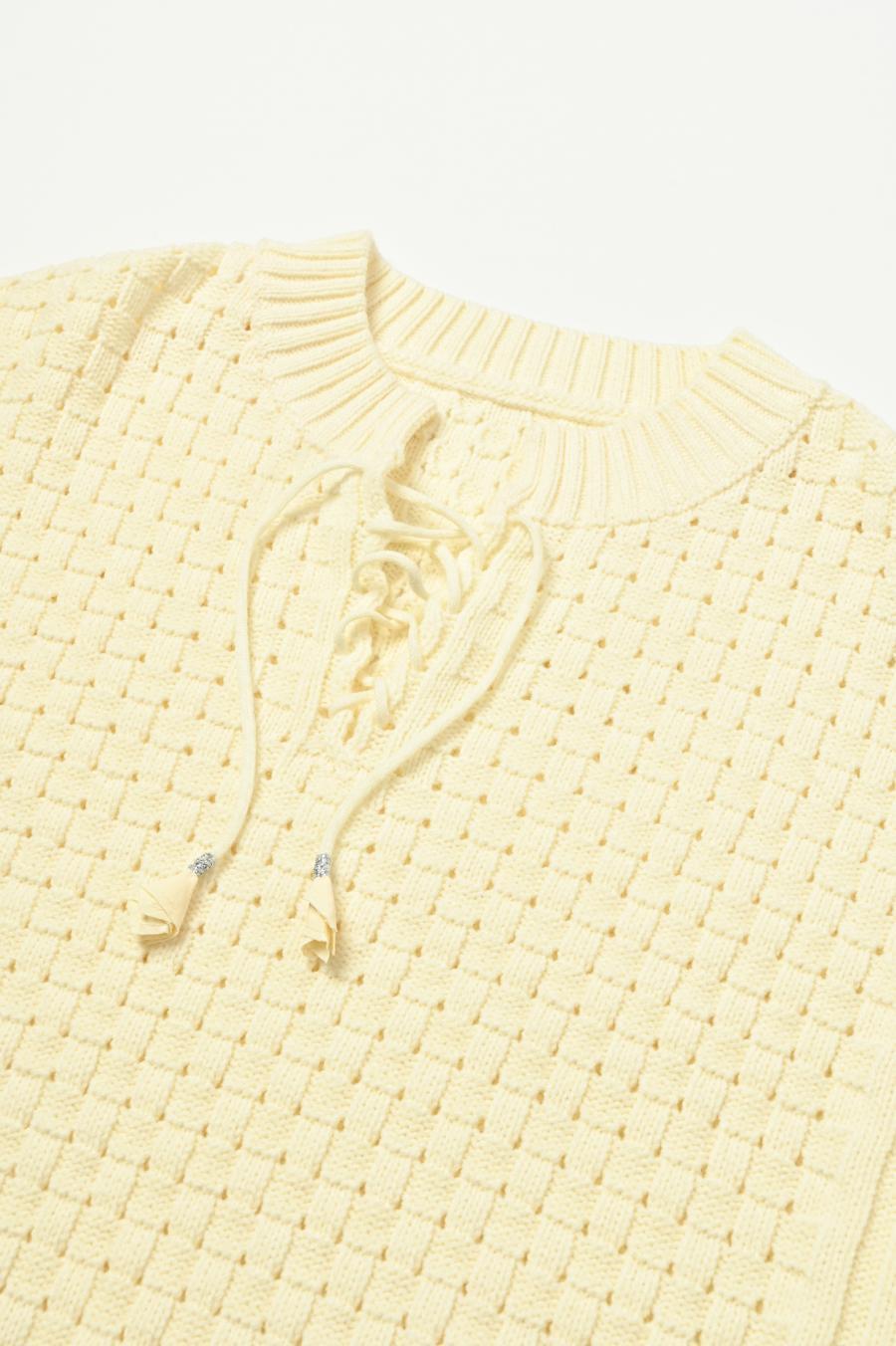 Block Piqué Lace-Up Pullover
