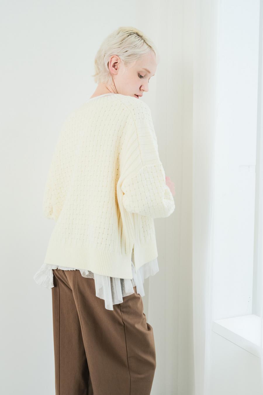 Block Piqué Lace-Up Pullover