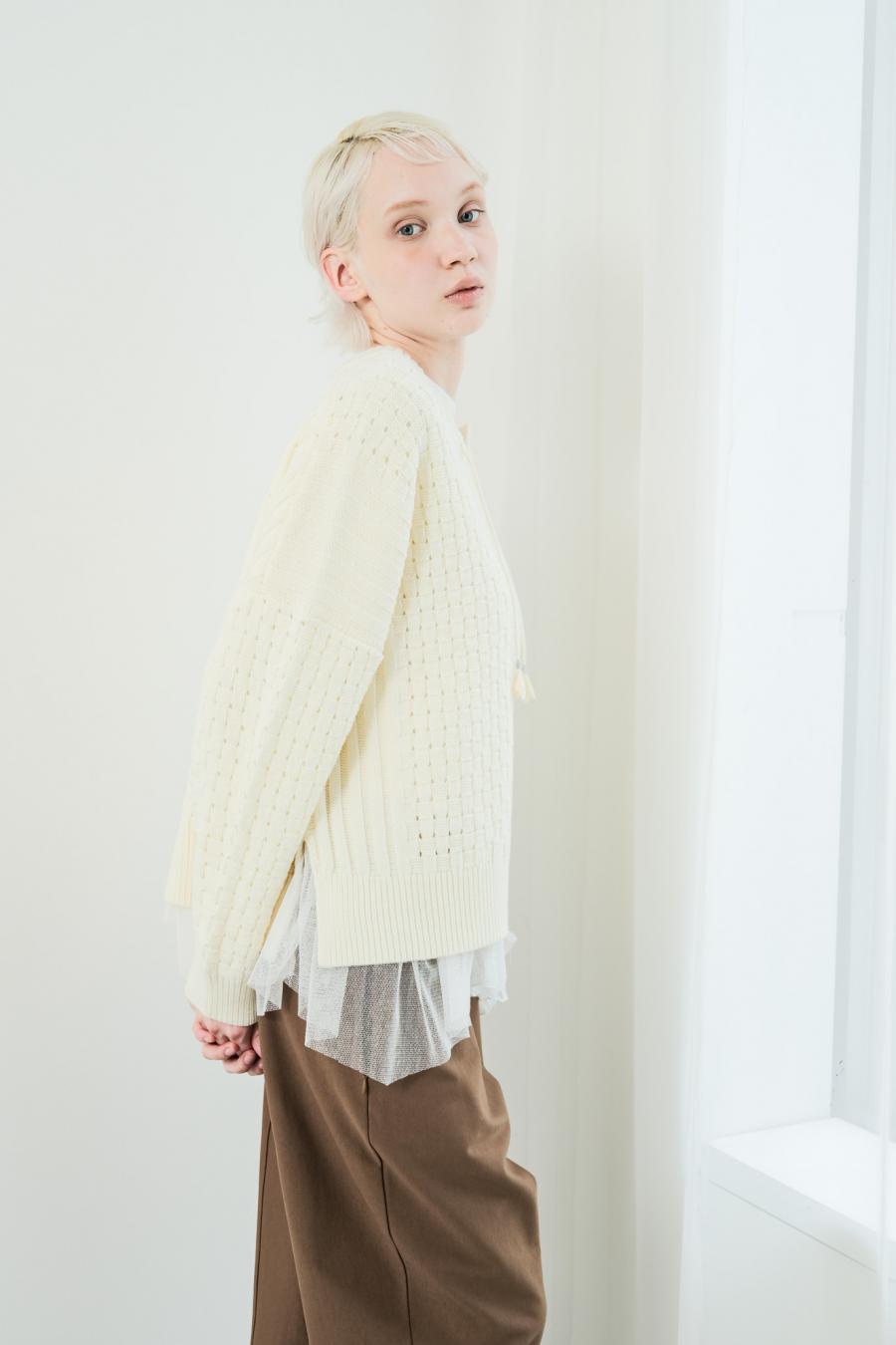 Block Piqué Lace-Up Pullover