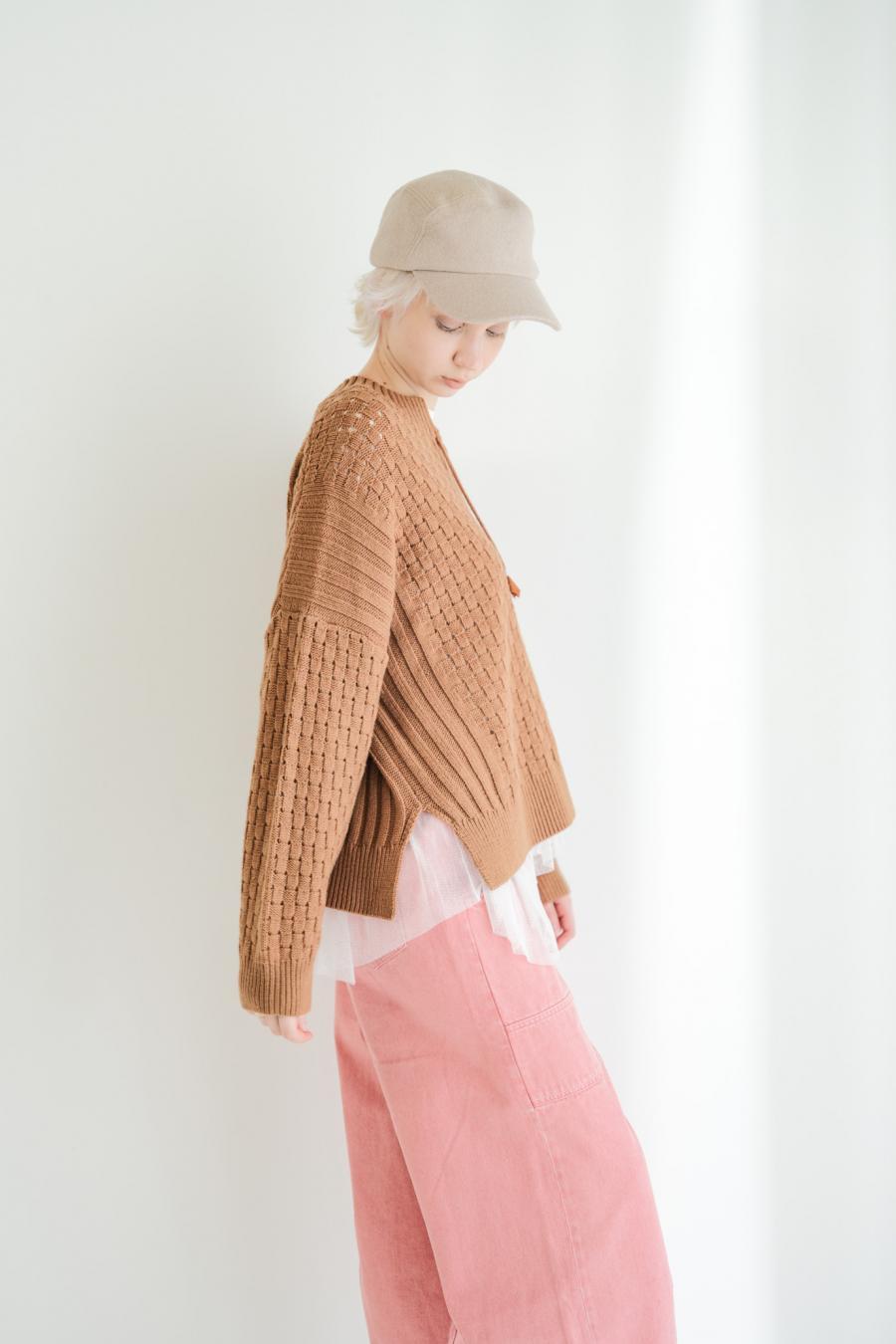 Block Piqué Lace-Up Pullover