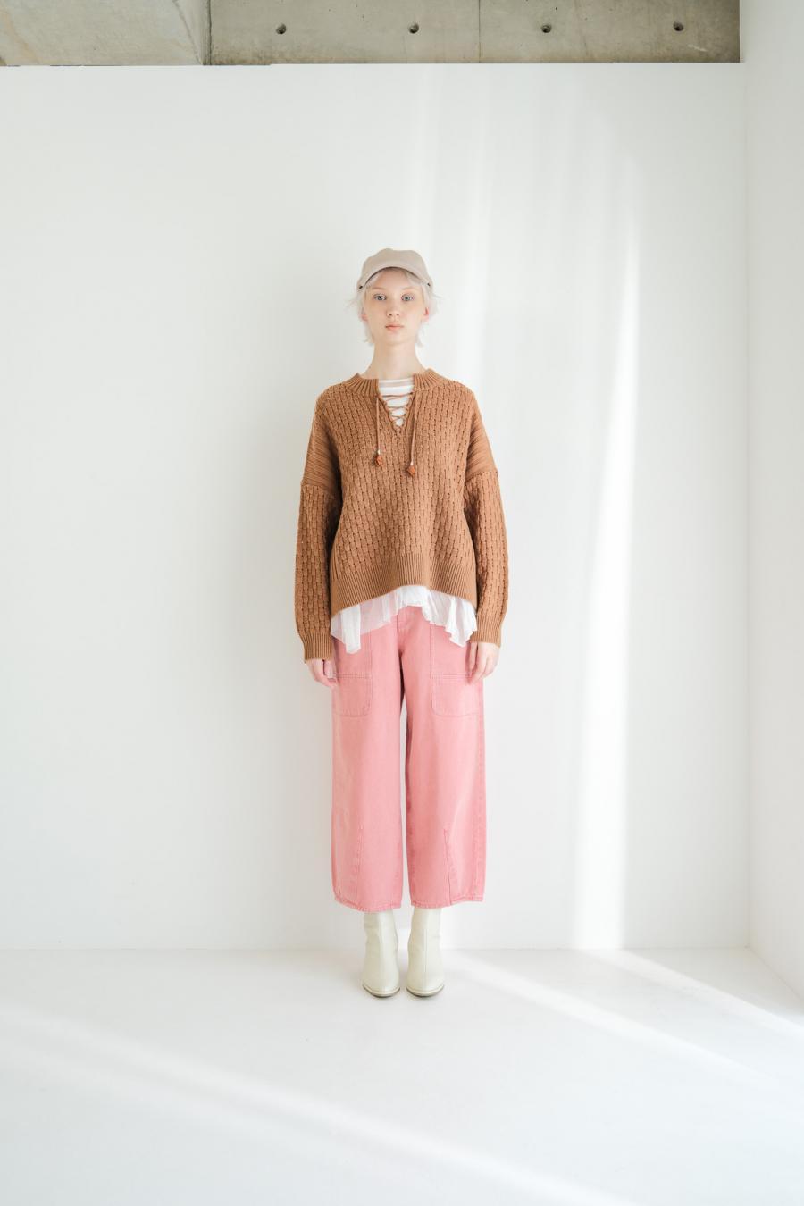 Block Piqué Lace-Up Pullover