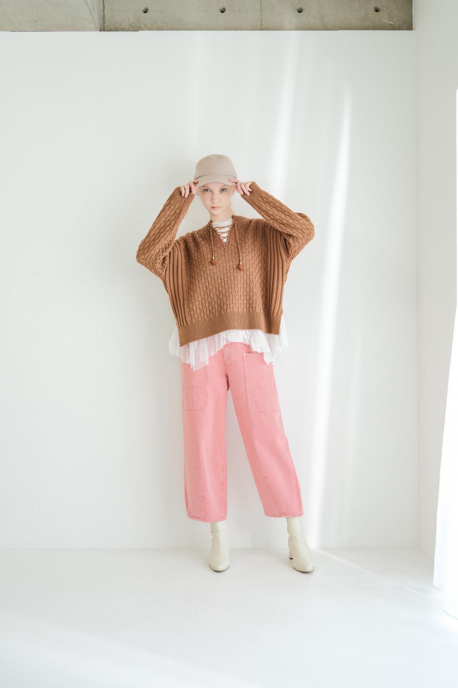 Block Piqué Lace-Up Pullover