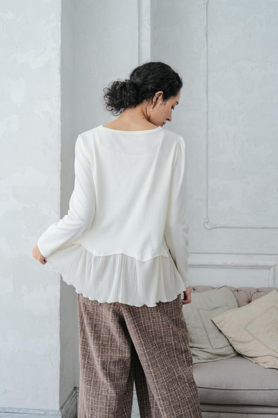 Pleated Mixed-Media Pullover