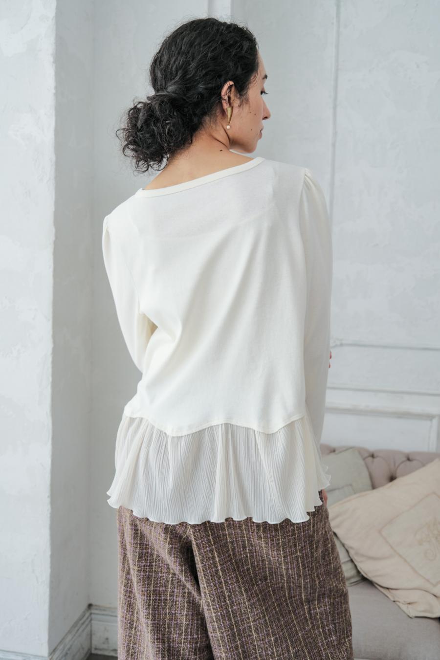 Pleated Mixed-Media Pullover