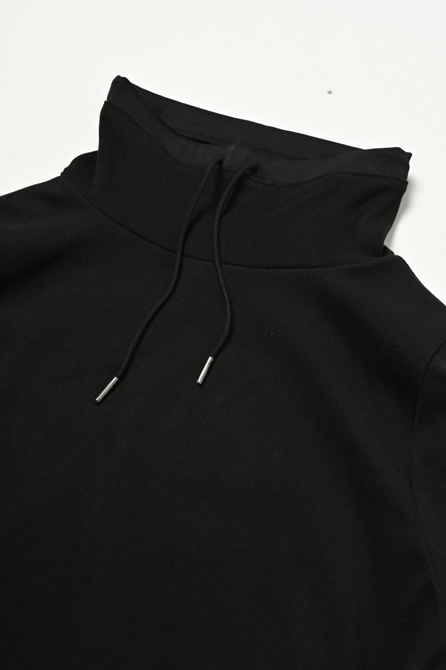 Drawstring Neck Round Hem Pullover