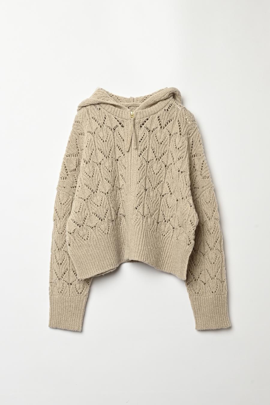100% Wool Openwork Hooded Cardigan