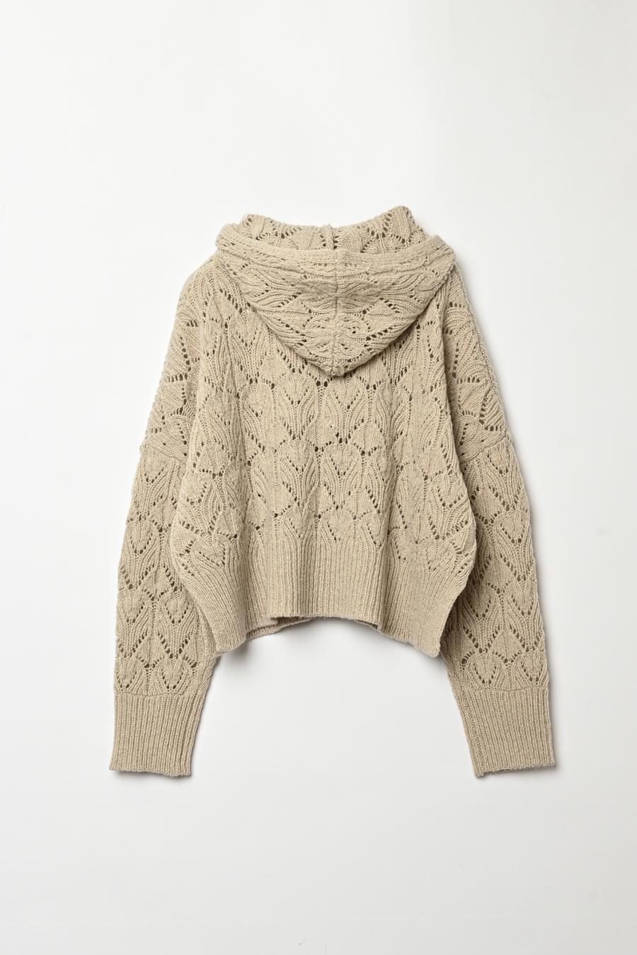 100% Wool Openwork Hooded Cardigan