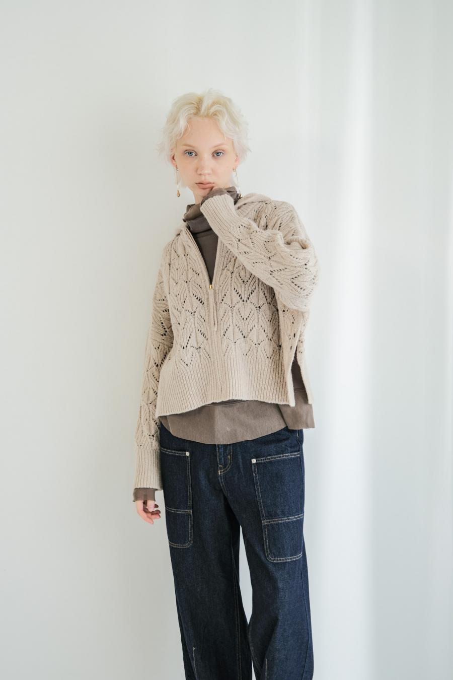 100% Wool Openwork Hooded Cardigan