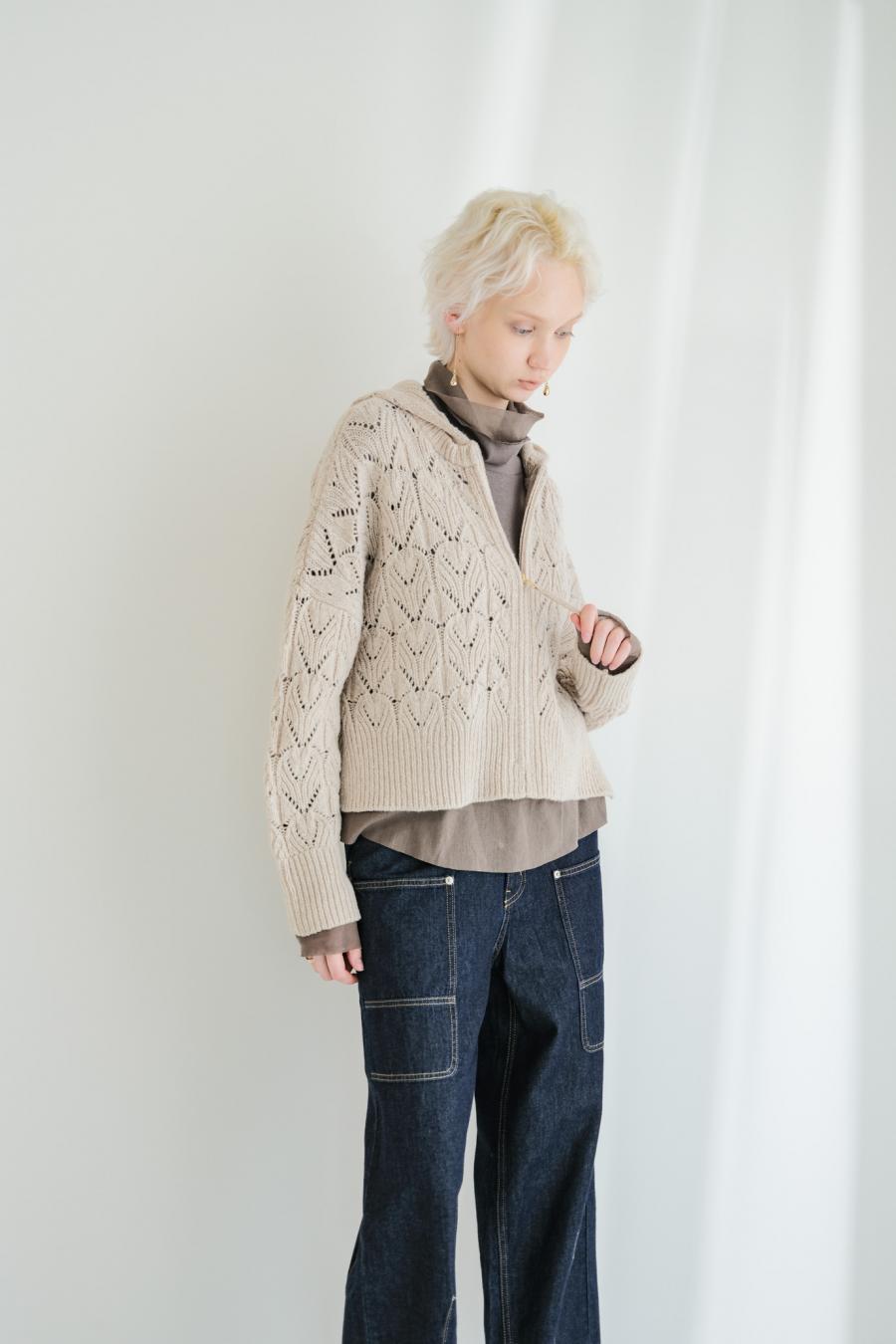 100% Wool Openwork Hooded Cardigan