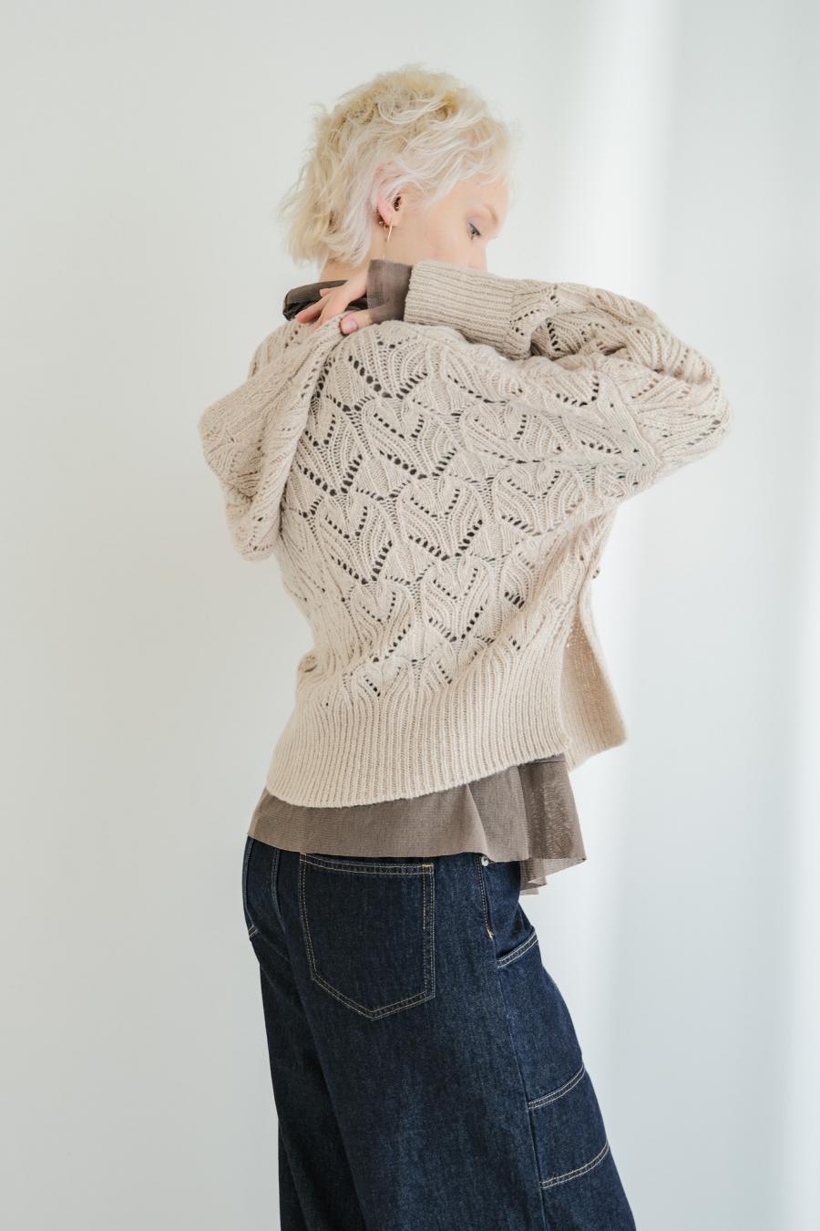 100% Wool Openwork Hooded Cardigan