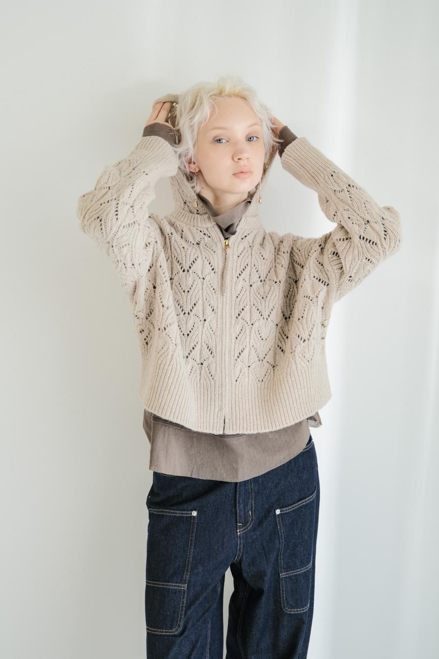 100% Wool Openwork Hooded Cardigan