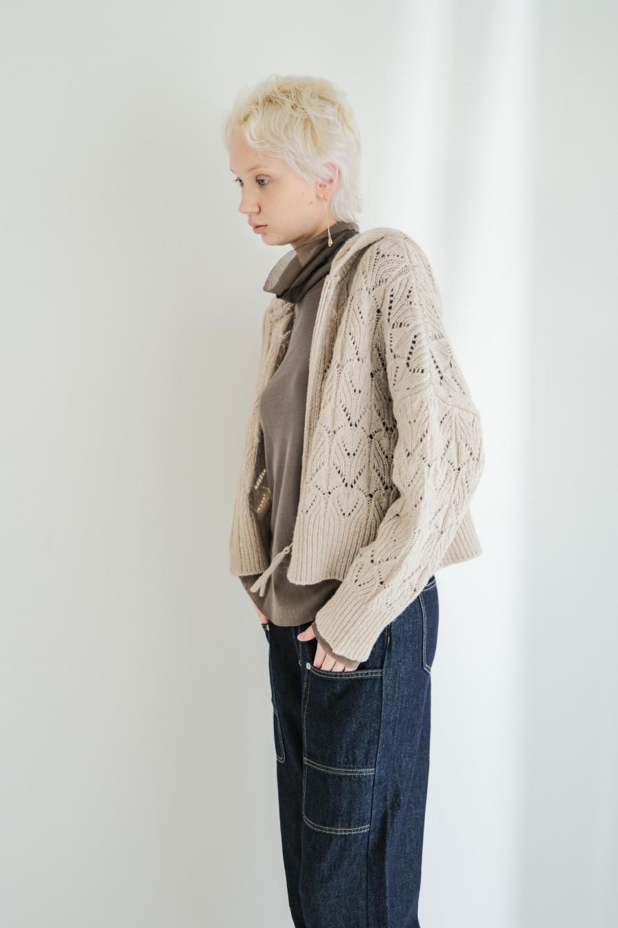 100% Wool Openwork Hooded Cardigan