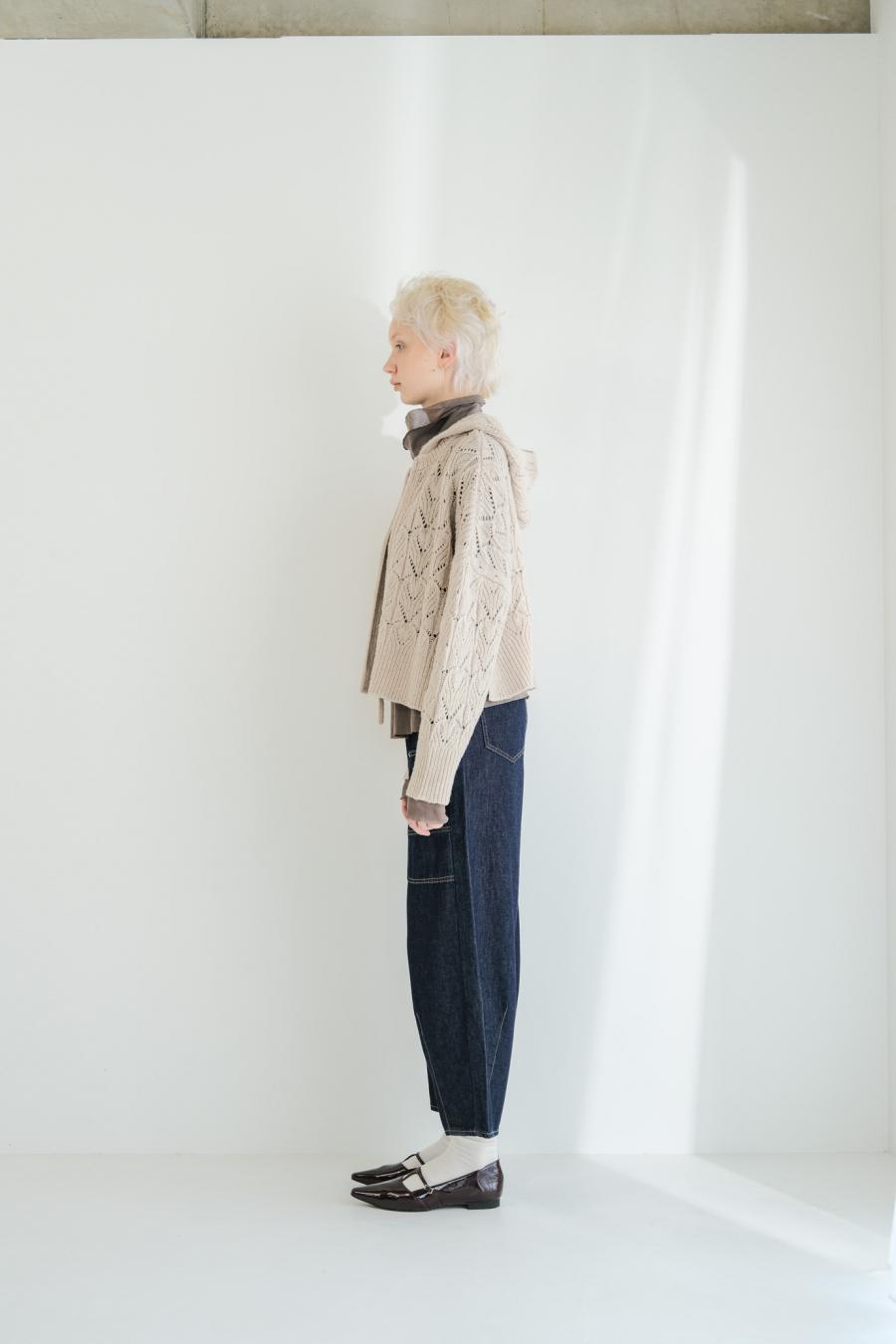 100% Wool Openwork Hooded Cardigan