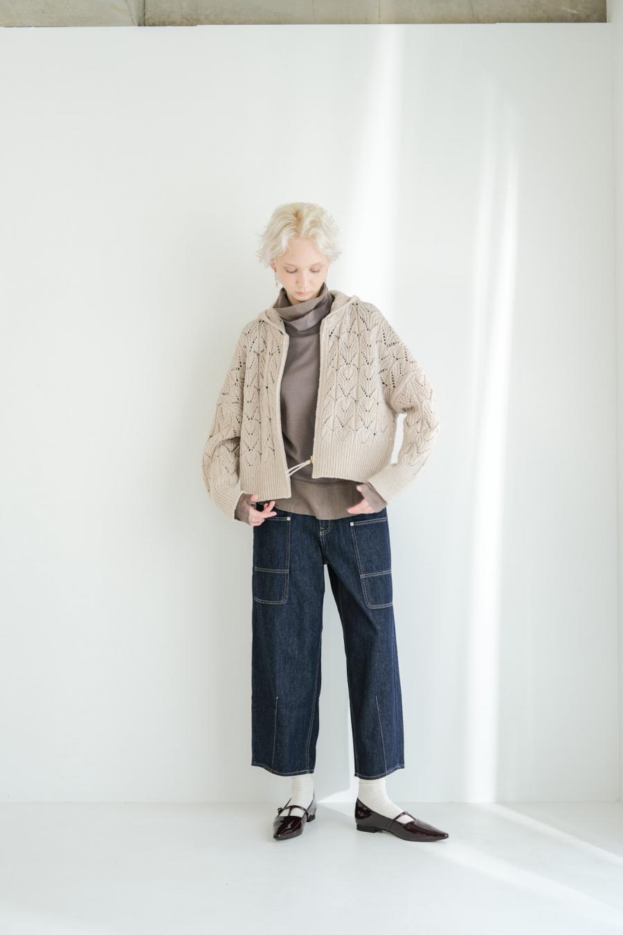 100% Wool Openwork Hooded Cardigan