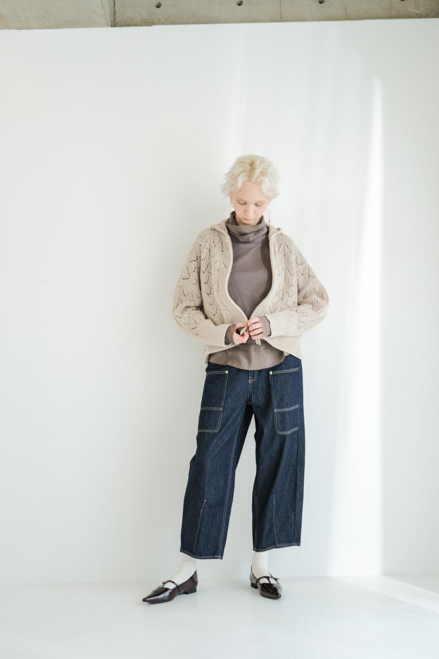 100% Wool Openwork Hooded Cardigan