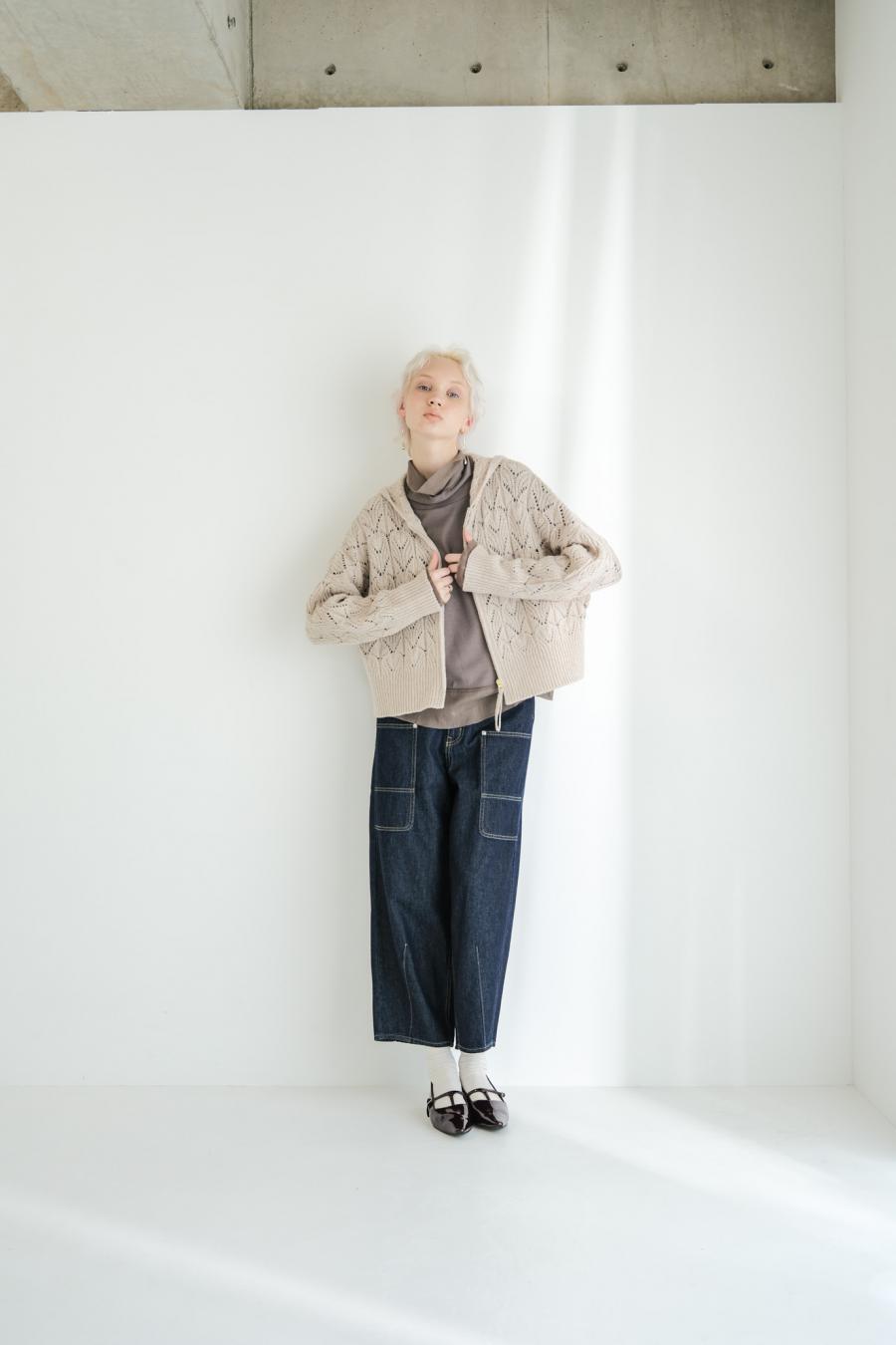 100% Wool Openwork Hooded Cardigan