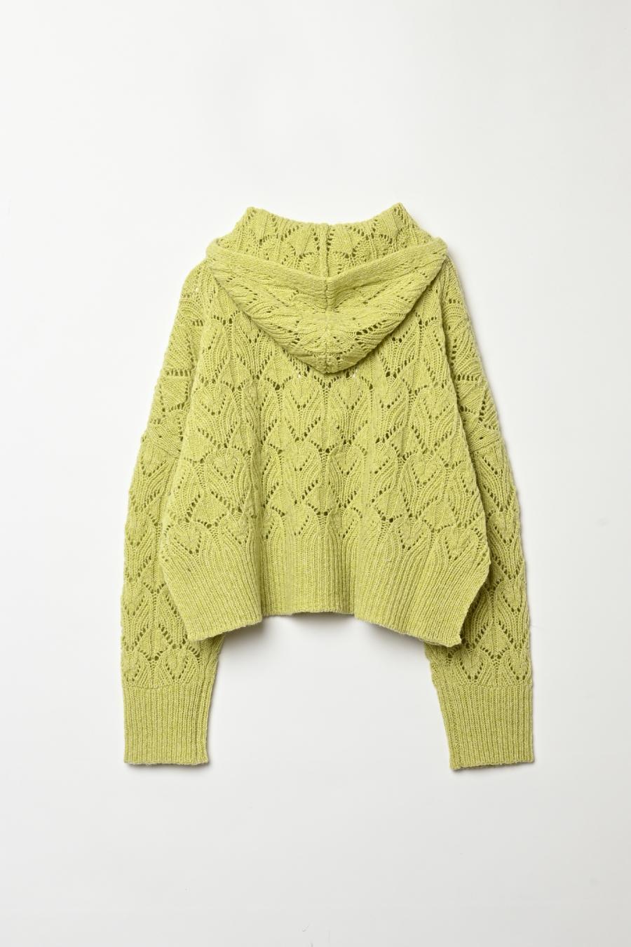100% Wool Openwork Hooded Cardigan