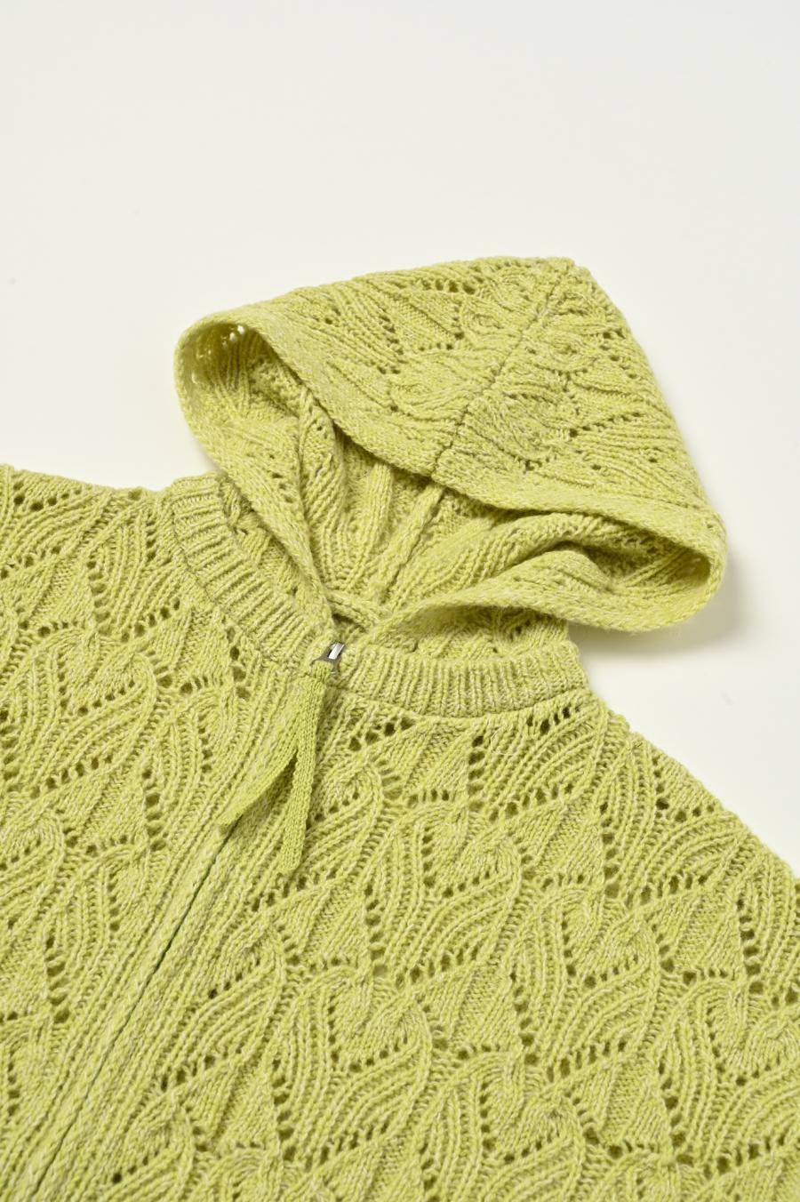 100% Wool Openwork Hooded Cardigan